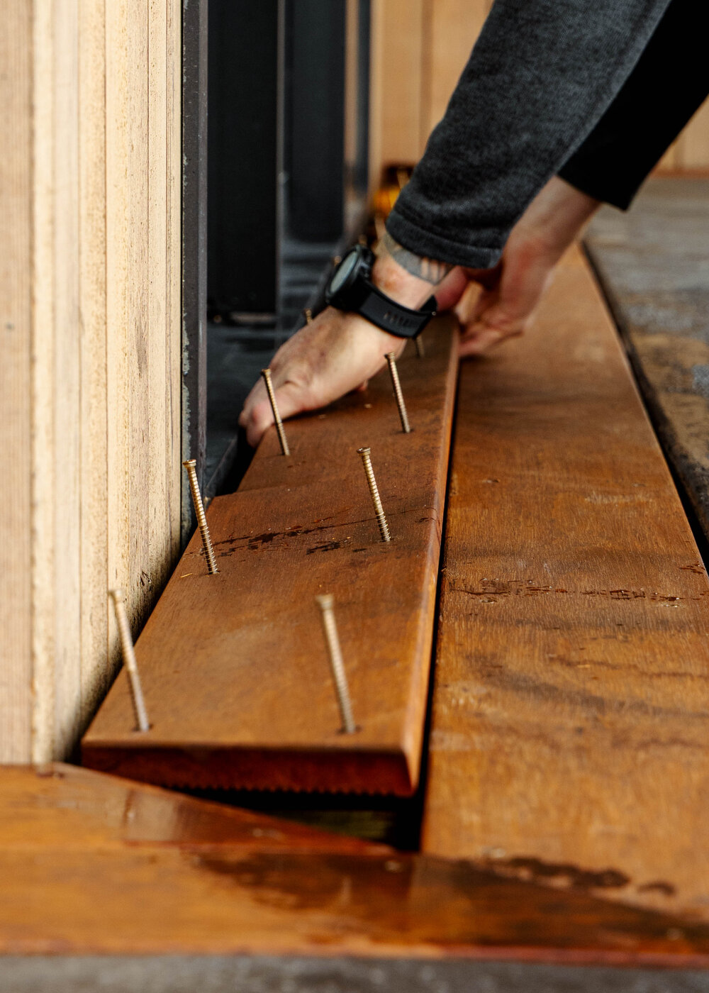 Even Entry bracket system detail with finished timber decking