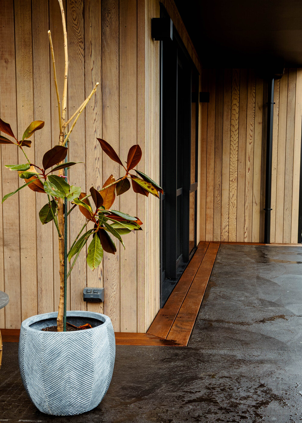 Completed deck entry with cladding and concrete detail